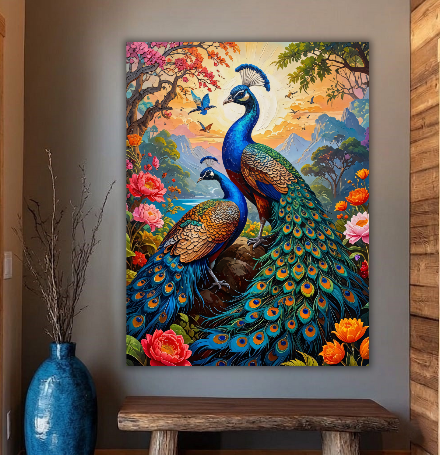 Imperial Majesty: Vibrant Peacock Paradise Canvas Art Print