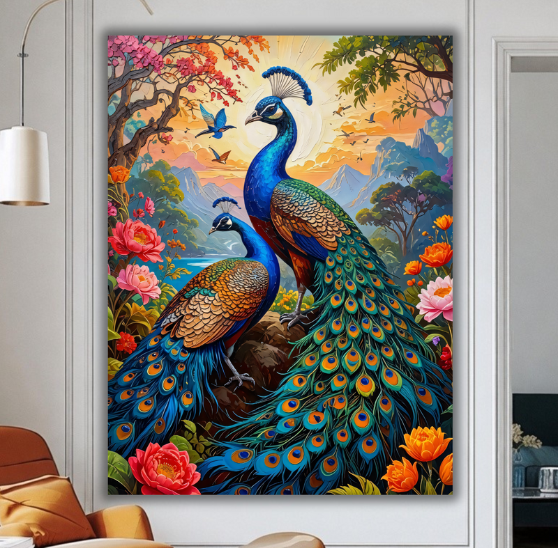 Imperial Majesty: Vibrant Peacock Paradise Canvas Art Print