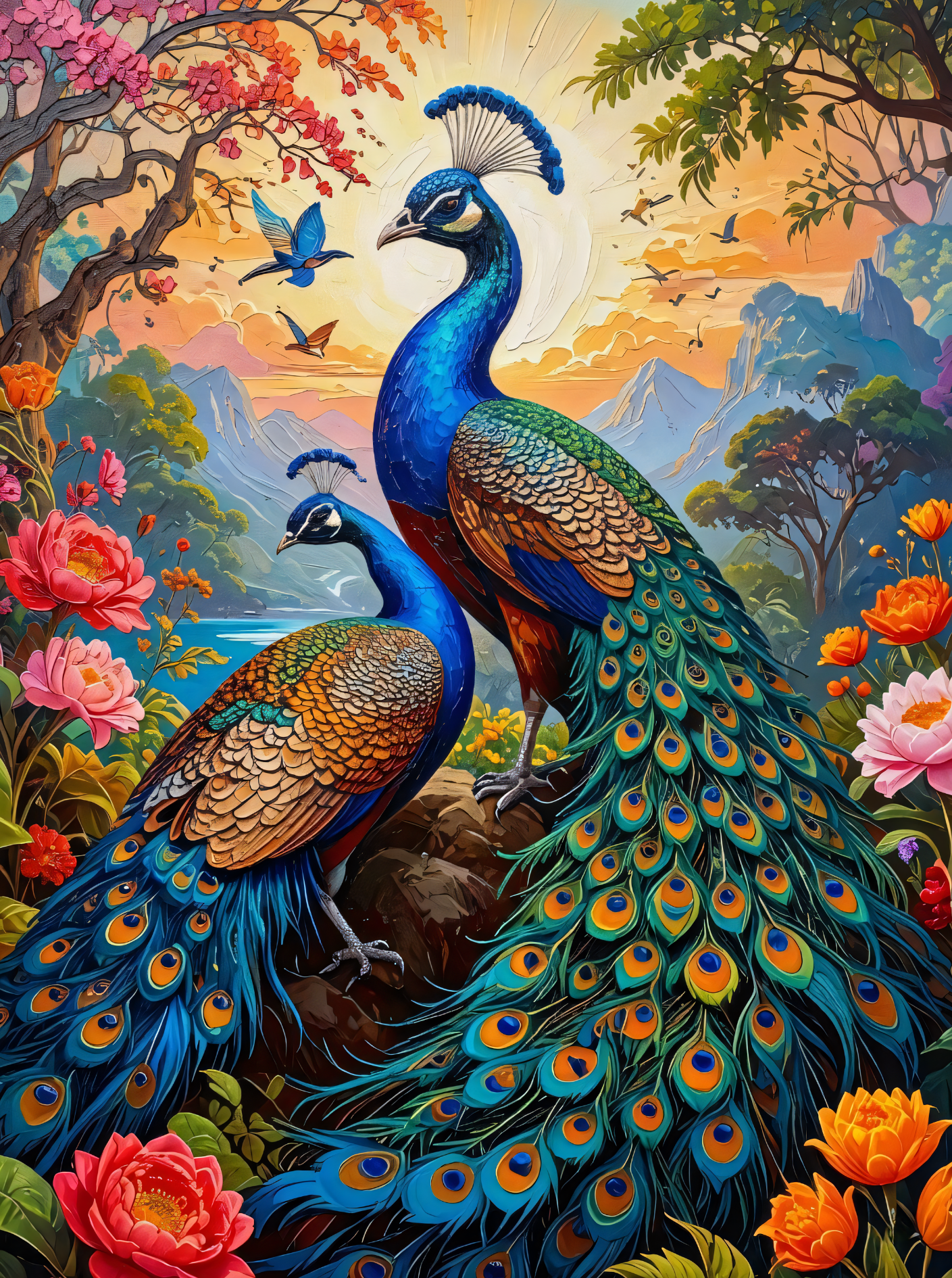 Imperial Majesty: Vibrant Peacock Paradise Canvas Art Print