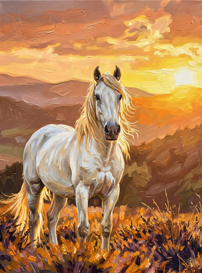 Majestic Stallion: Impasto Wild Horse at Golden Hour