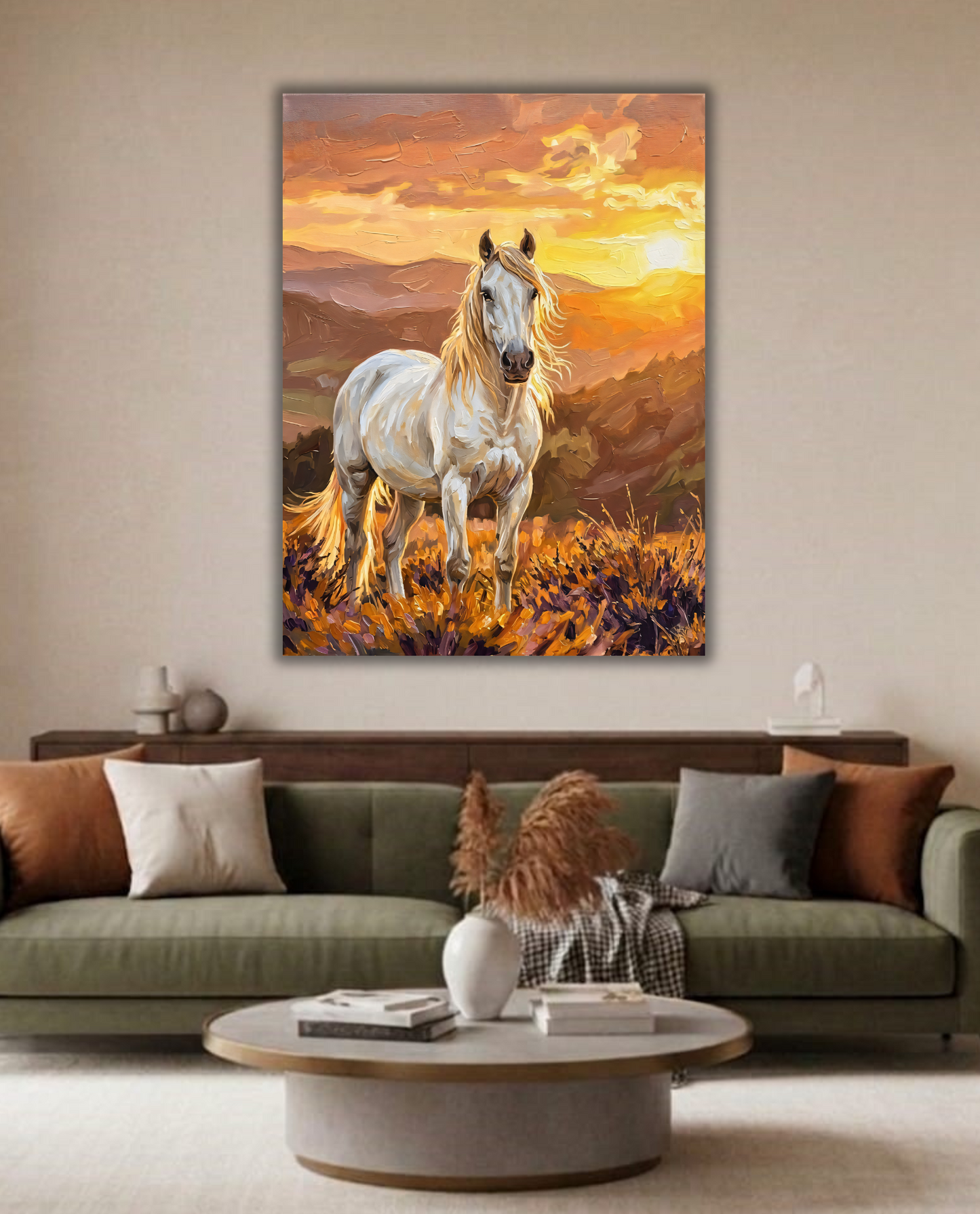 Majestic Stallion: Impasto Wild Horse at Golden Hour