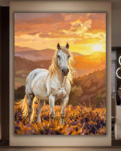 Majestic Stallion: Impasto Wild Horse at Golden Hour