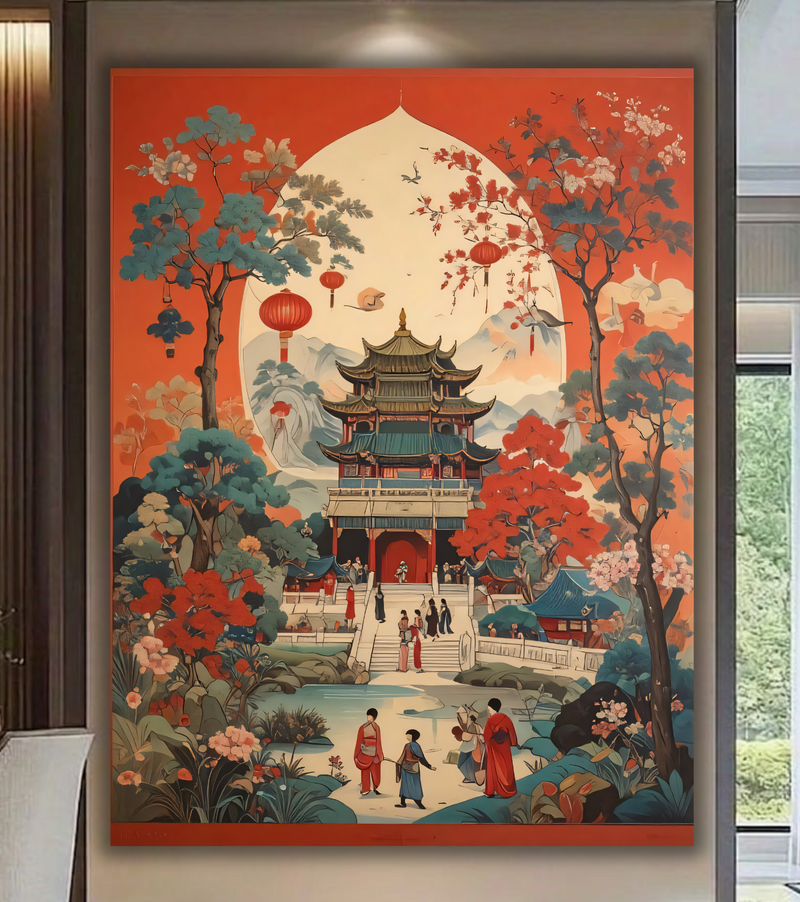 Heritage Traditional Asian Pagoda & Garden Canvas Art