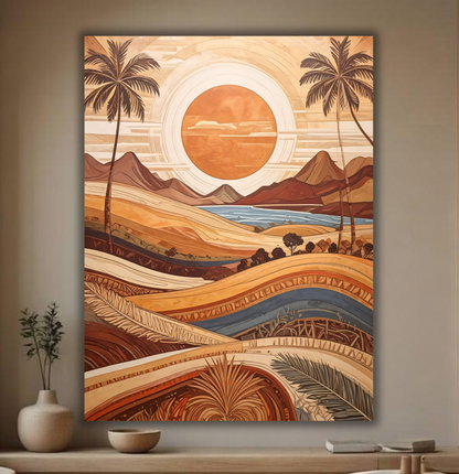 Desert Oasis: Modern Geometric Tropical Landscape Canvas Art