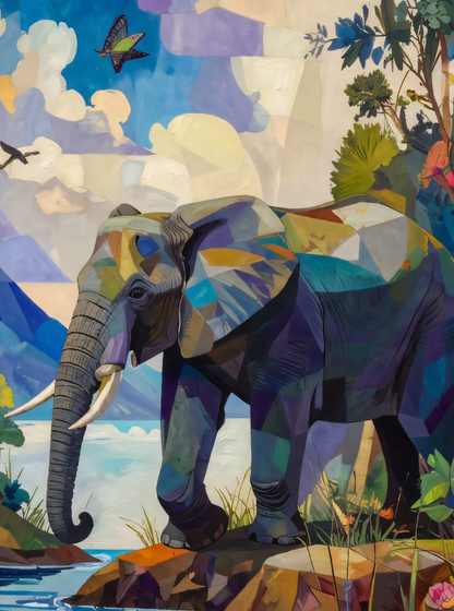Ethereal Expedition: Cubist African Elephant Canvas Art