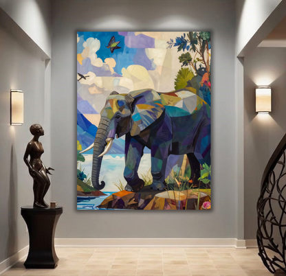 Ethereal Expedition: Cubist African Elephant Canvas Art