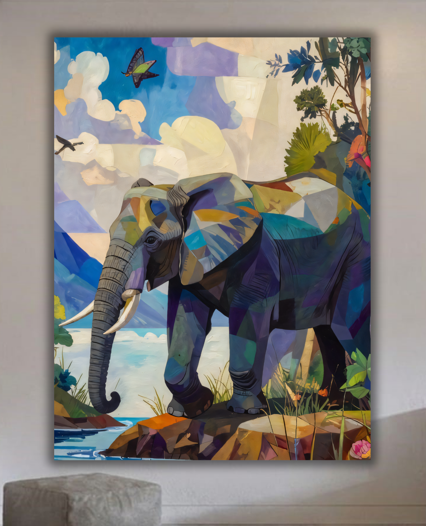 Ethereal Expedition: Cubist African Elephant Canvas Art