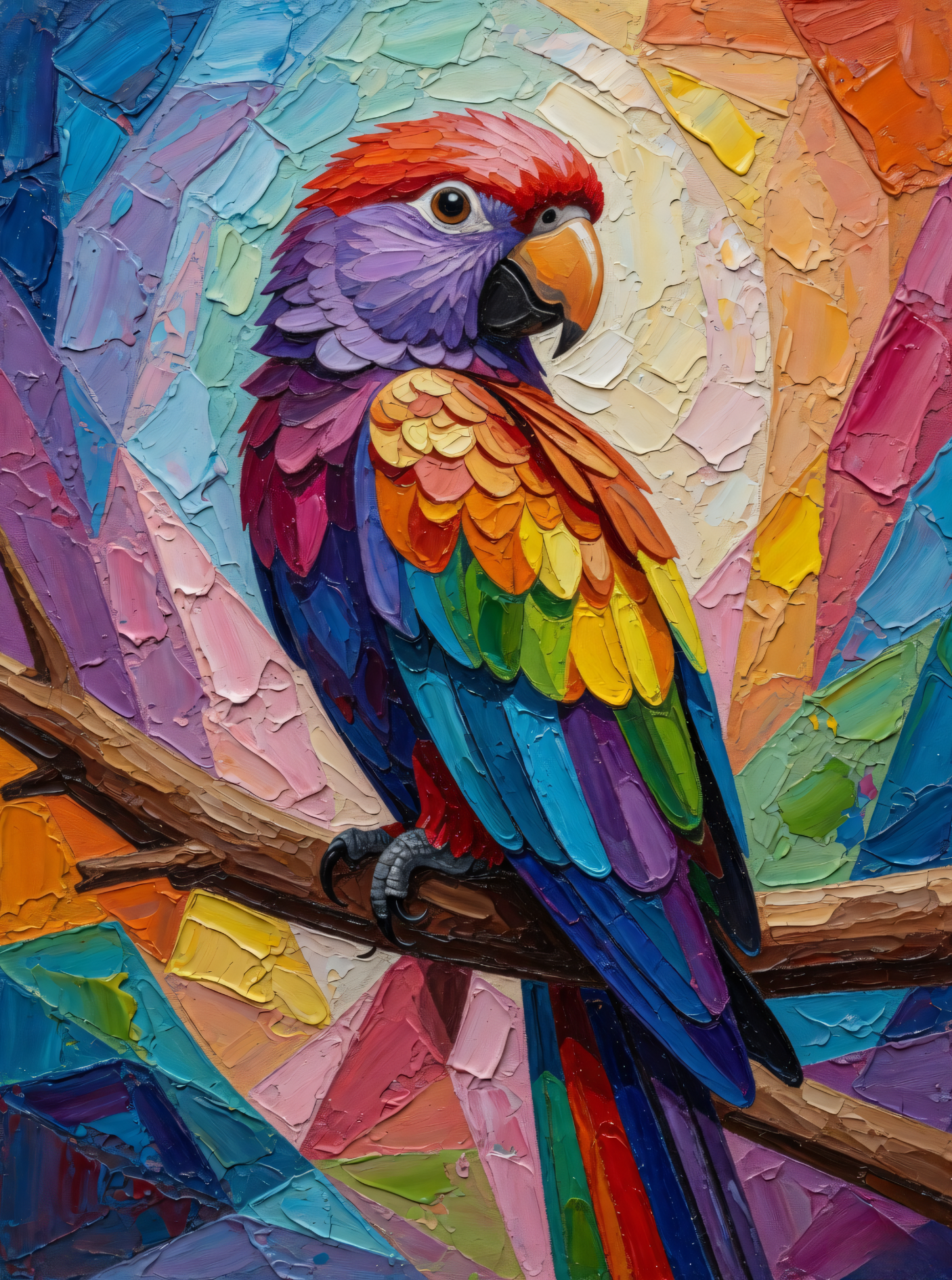 Vivid Canopy: Textured Macaw Palette-Knife Canvas Art