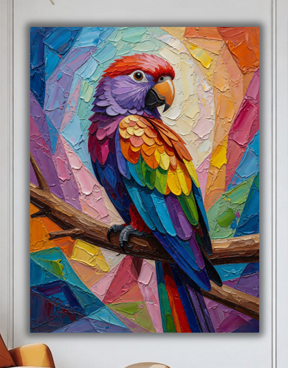 Vivid Canopy: Textured Macaw Palette-Knife Canvas Art