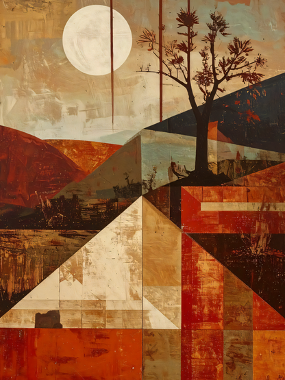 Terracotta Geometry: Modern Abstract Landscape Canvas Art