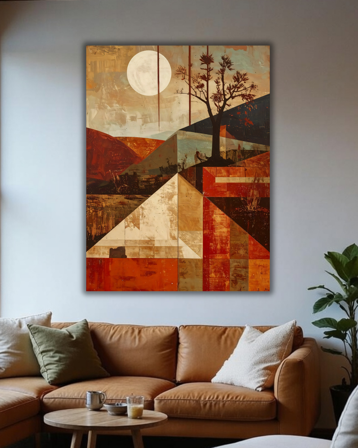 Terracotta Geometry: Modern Abstract Landscape Canvas Art