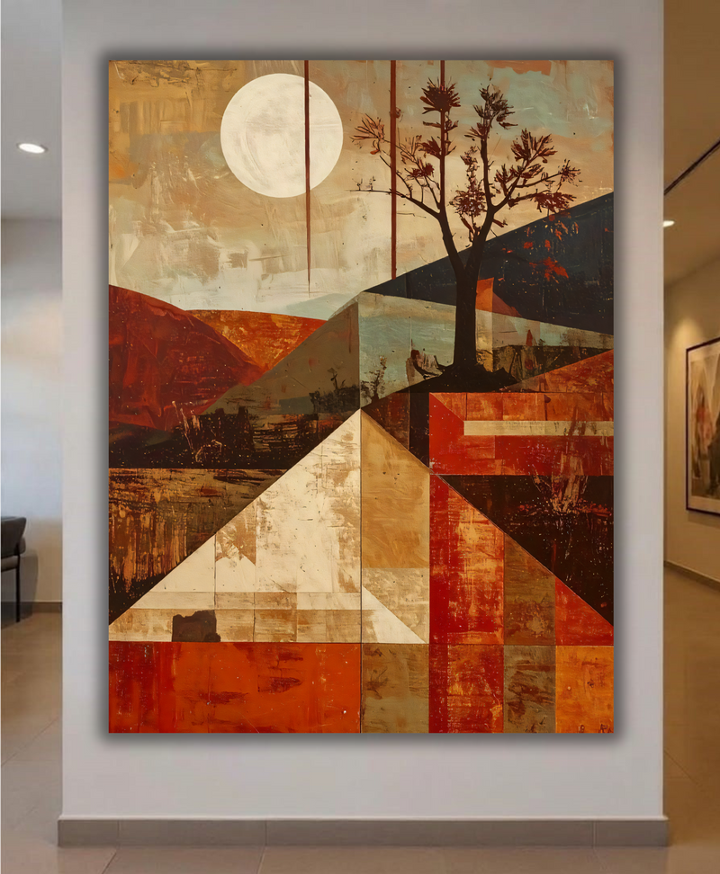 Terracotta Geometry: Modern Abstract Landscape Canvas Art
