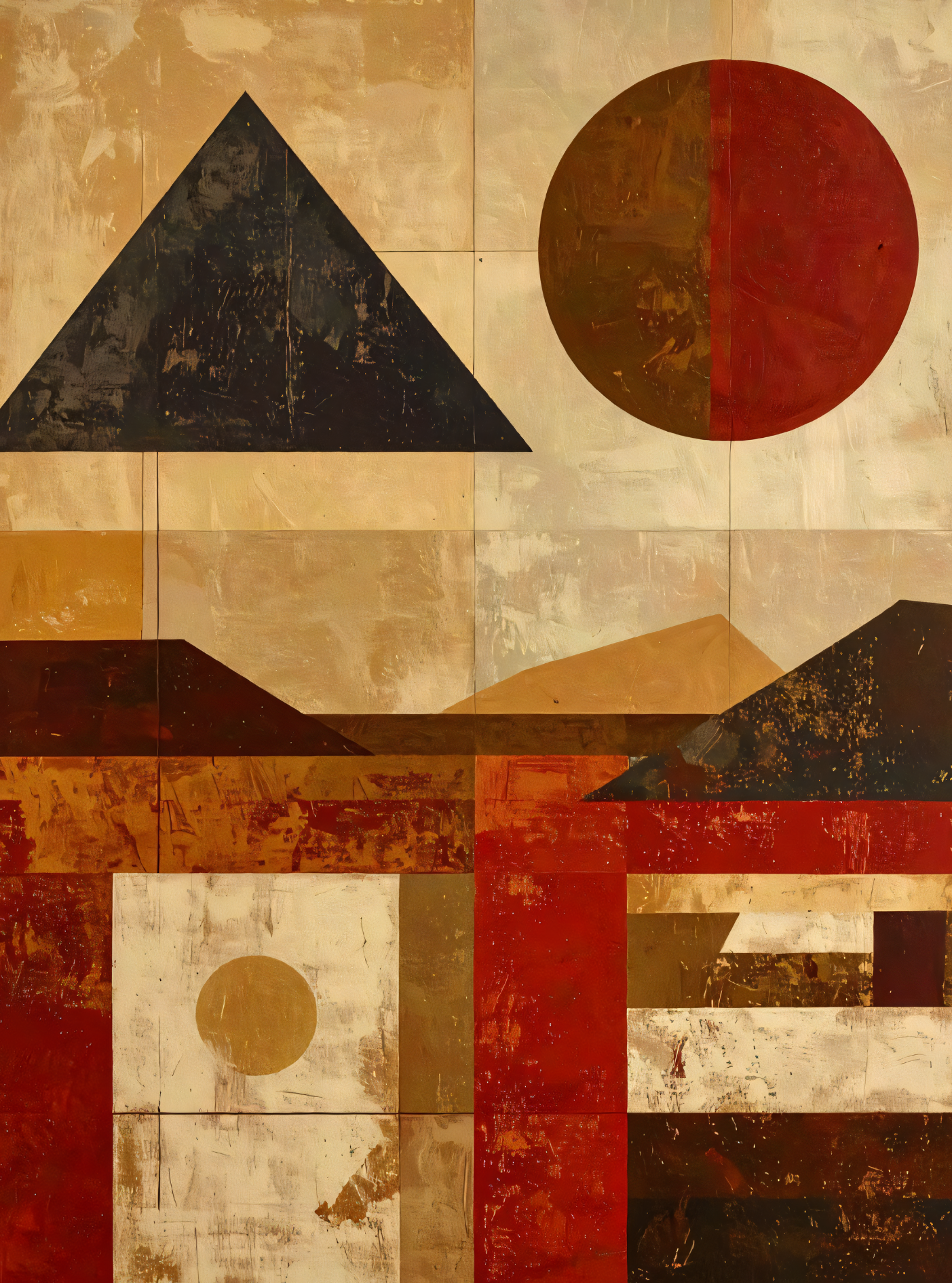 Crimson Eclipse: Modern Geometric Abstract Canvas Art