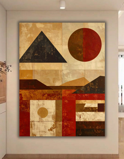 Crimson Eclipse: Modern Geometric Abstract Canvas Art