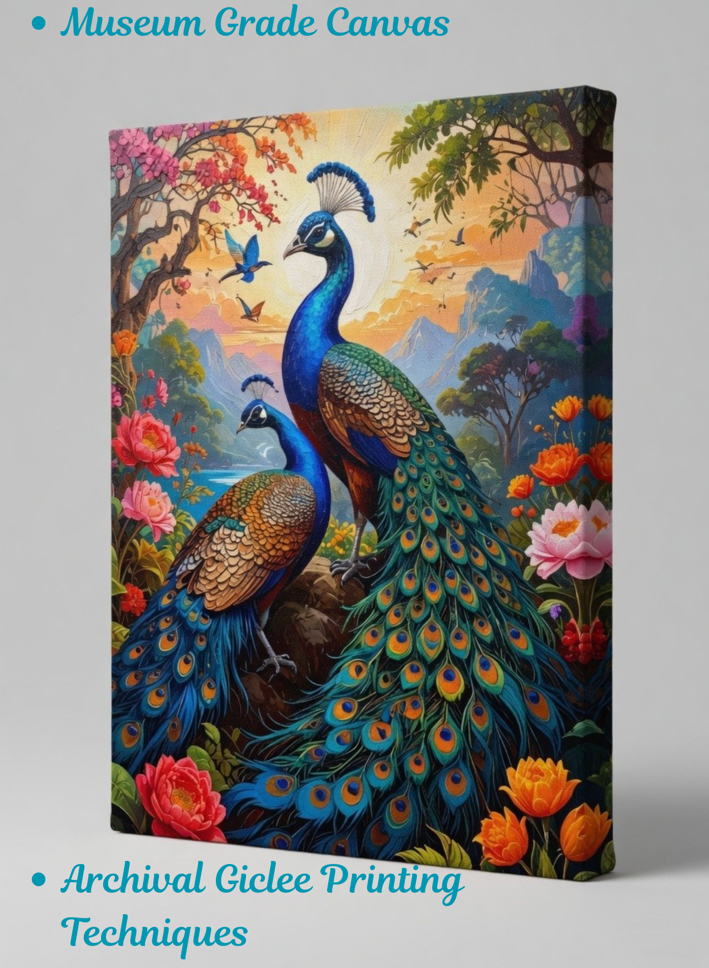 Imperial Majesty: Vibrant Peacock Paradise Canvas Art Print