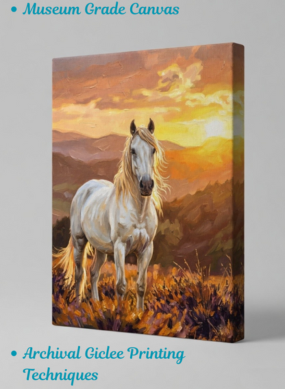 Majestic Stallion: Impasto Wild Horse at Golden Hour