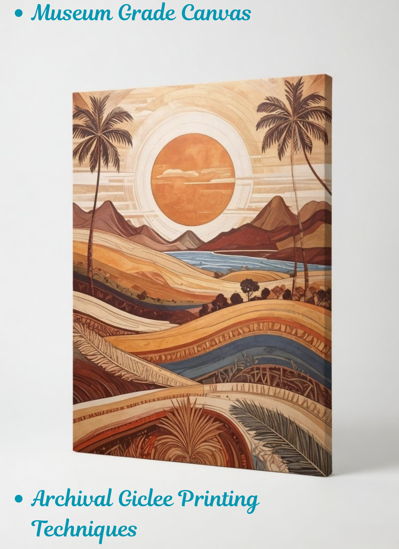 Desert Oasis: Modern Geometric Tropical Landscape Canvas Art