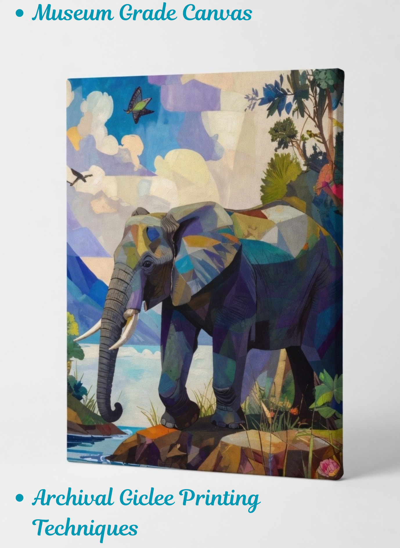 Ethereal Expedition: Cubist African Elephant Canvas Art