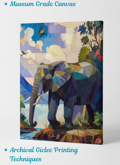 Ethereal Expedition: Cubist African Elephant Canvas Art