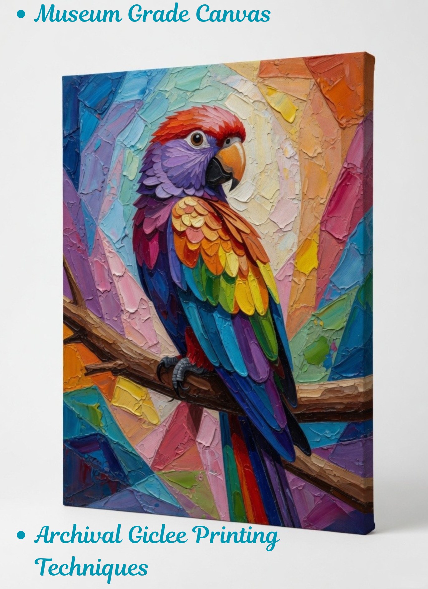 Vivid Canopy: Textured Macaw Palette-Knife Canvas Art