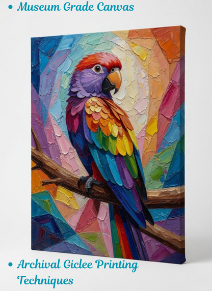 Vivid Canopy: Textured Macaw Palette-Knife Canvas Art