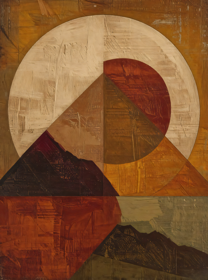Cosmic Horizon: Mid-Century Geometric Abstract Canvas Art Print