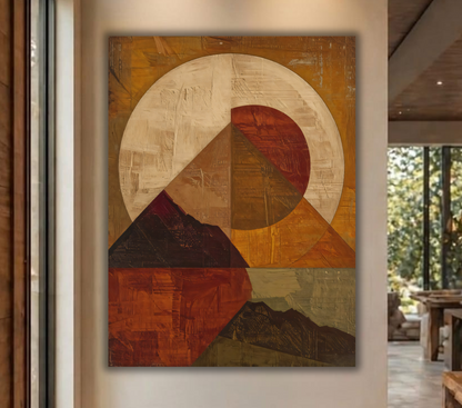 Cosmic Horizon: Mid-Century Geometric Abstract Canvas Art Print