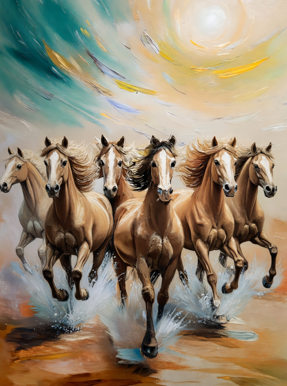 Golden Stampede: Impasto Expressionist Horses Canvas Art Print