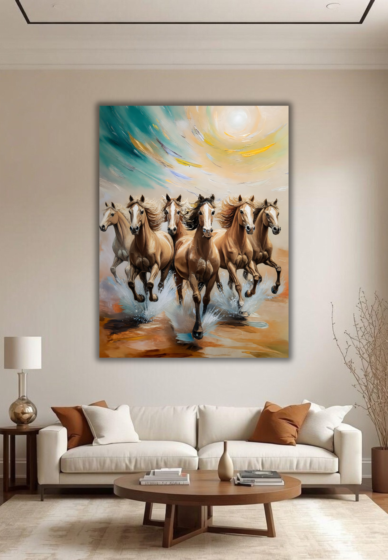 Golden Stampede: Impasto Expressionist Horses Canvas Art Print