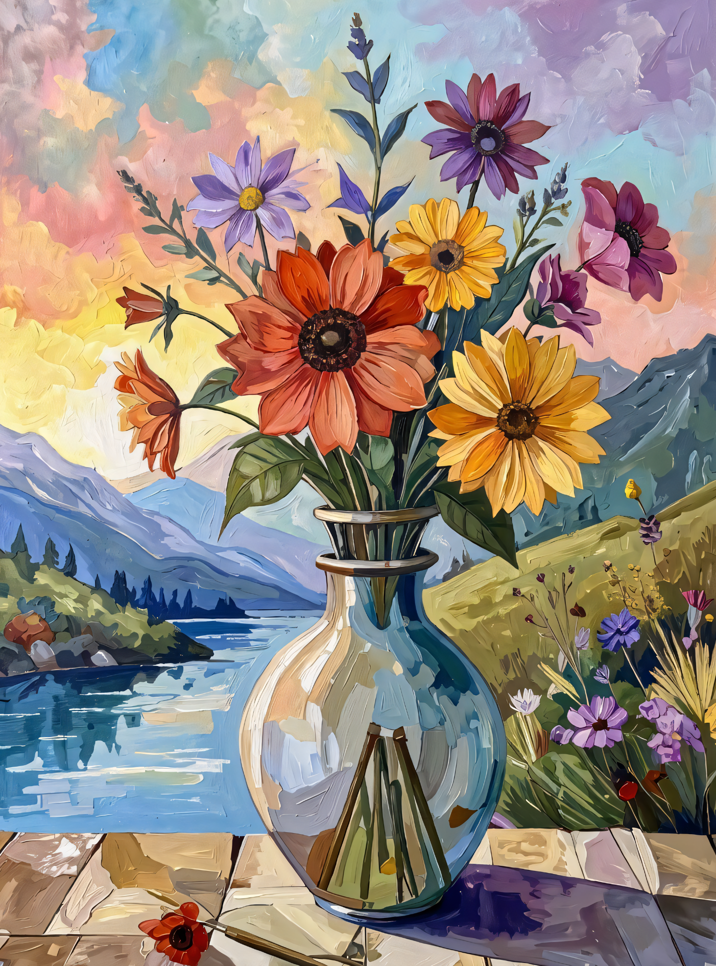 Alpine Bloom: Impressionist Wildflower Bouquet Canvas Art Print