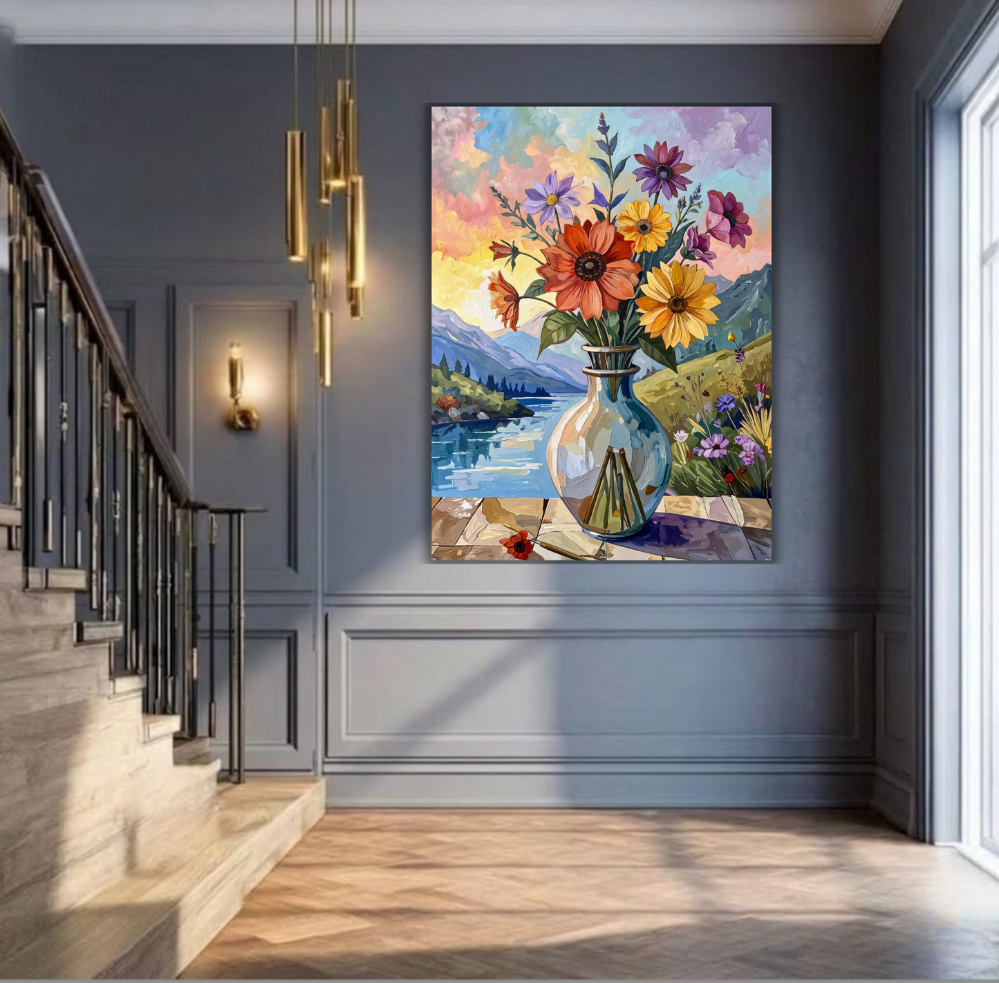 Alpine Bloom: Impressionist Wildflower Bouquet Canvas Art Print