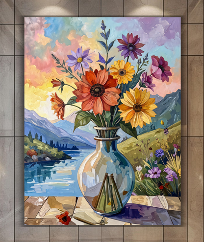Alpine Bloom: Impressionist Wildflower Bouquet Canvas Art Print