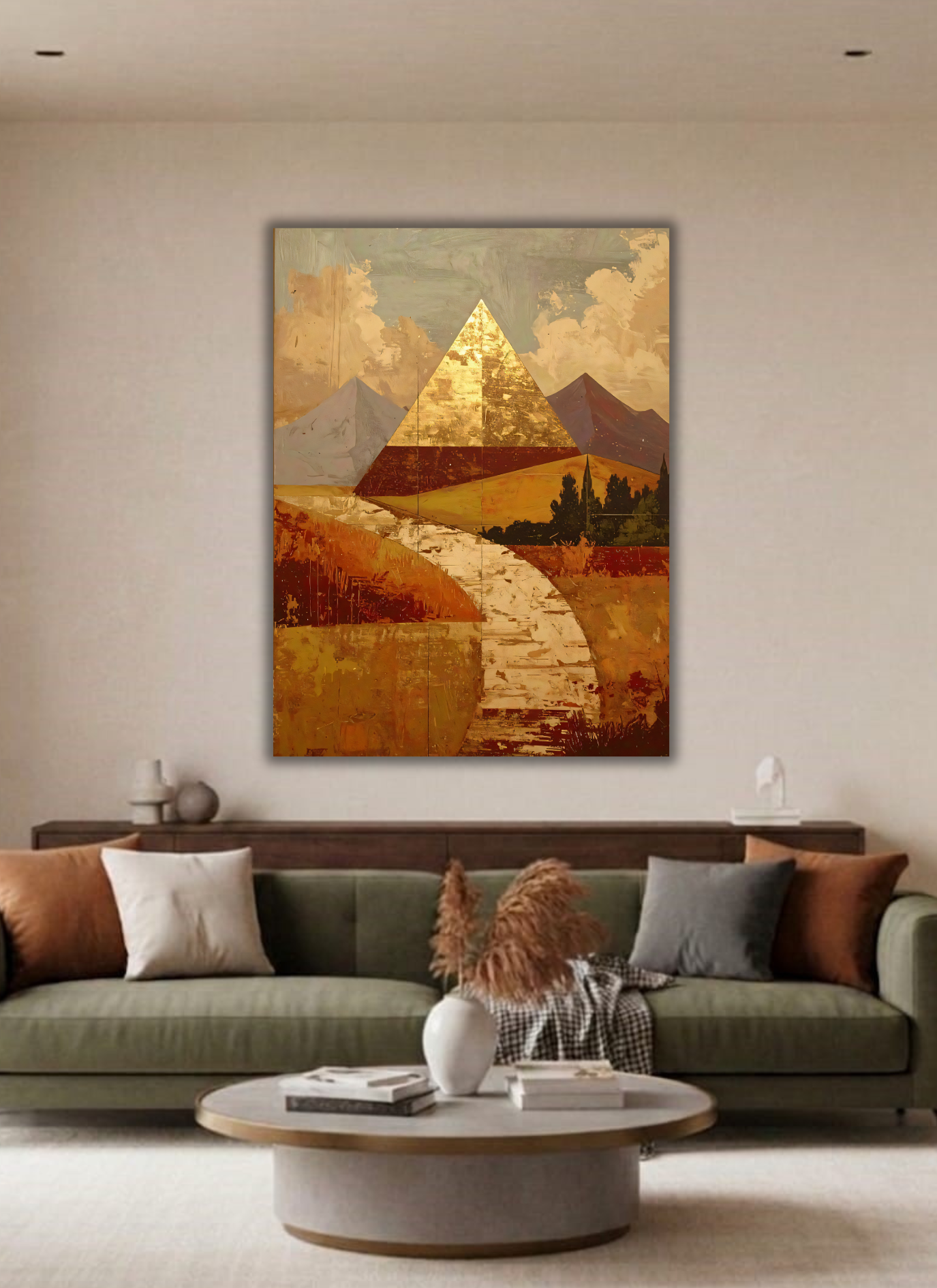 Celestial Peaks: Geometric Abstract Mountain Landscape Canvas Print