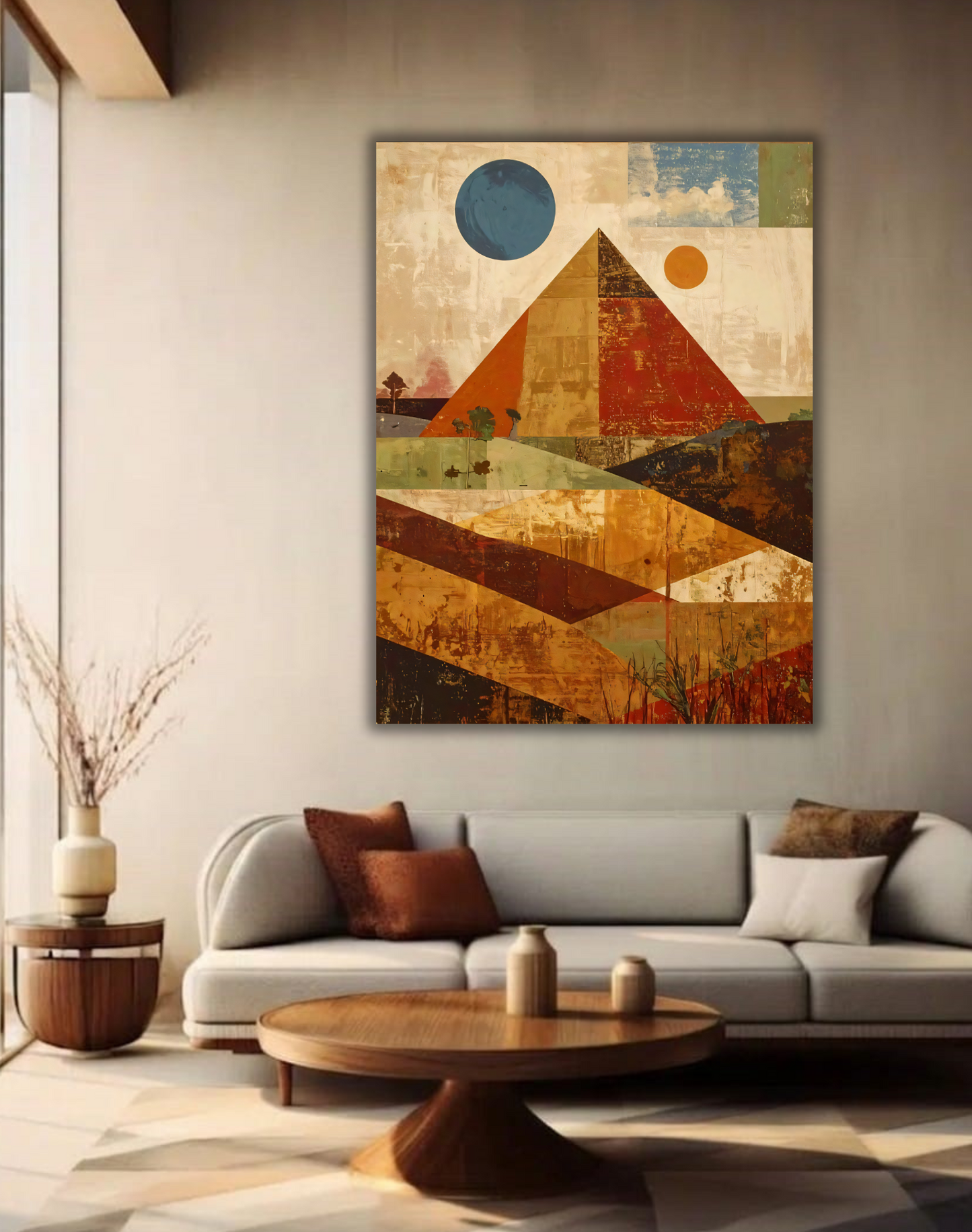 Celestial Peaks: Geometric Abstract Mountain Landscape Canvas Print