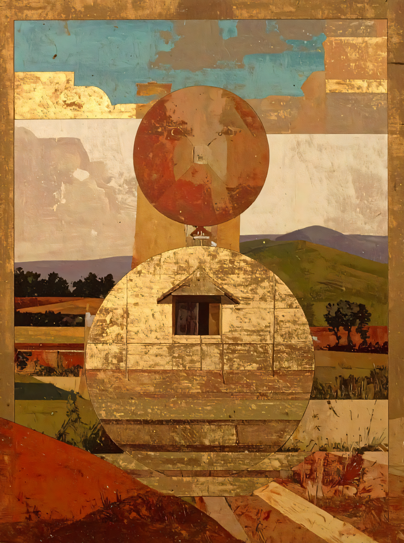 Desert Solitude: Mid-Century Geometric Abstract Landscape Canvas Print