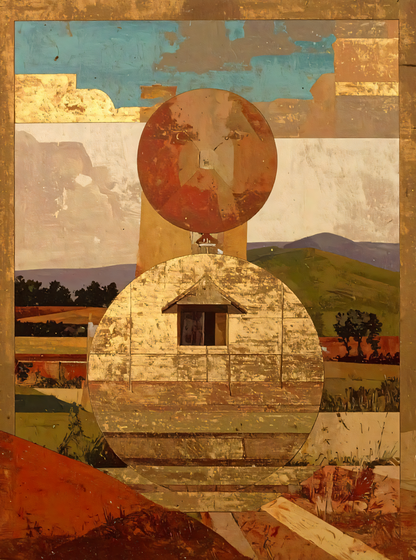 Desert Solitude: Mid-Century Geometric Abstract Landscape Canvas Print