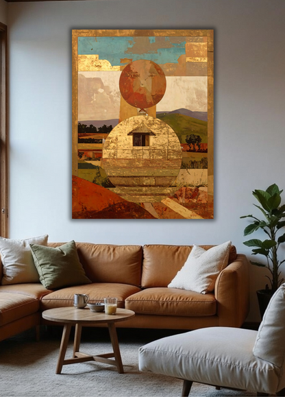 Desert Solitude: Mid-Century Geometric Abstract Landscape Canvas Print