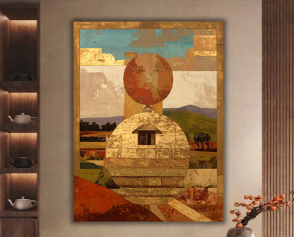 Desert Solitude: Mid-Century Geometric Abstract Landscape Canvas Print