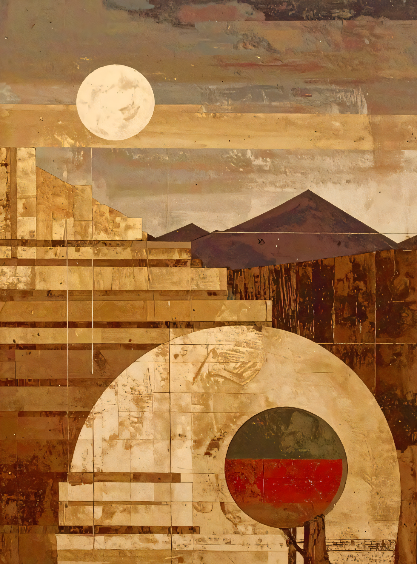 Desert Solitude: Mid-Century Geometric Abstract Landscape Canvas Print