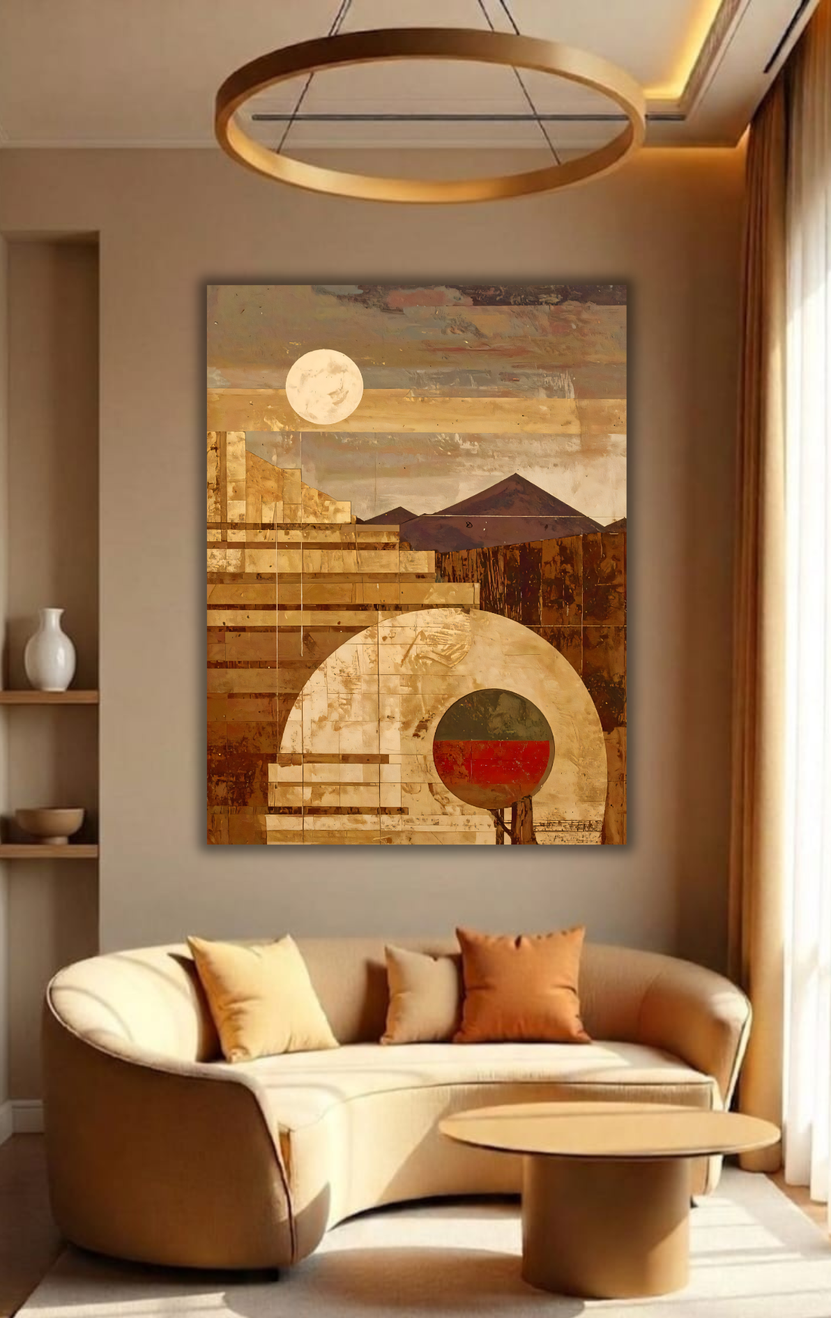 Desert Solitude: Mid-Century Geometric Abstract Landscape Canvas Print