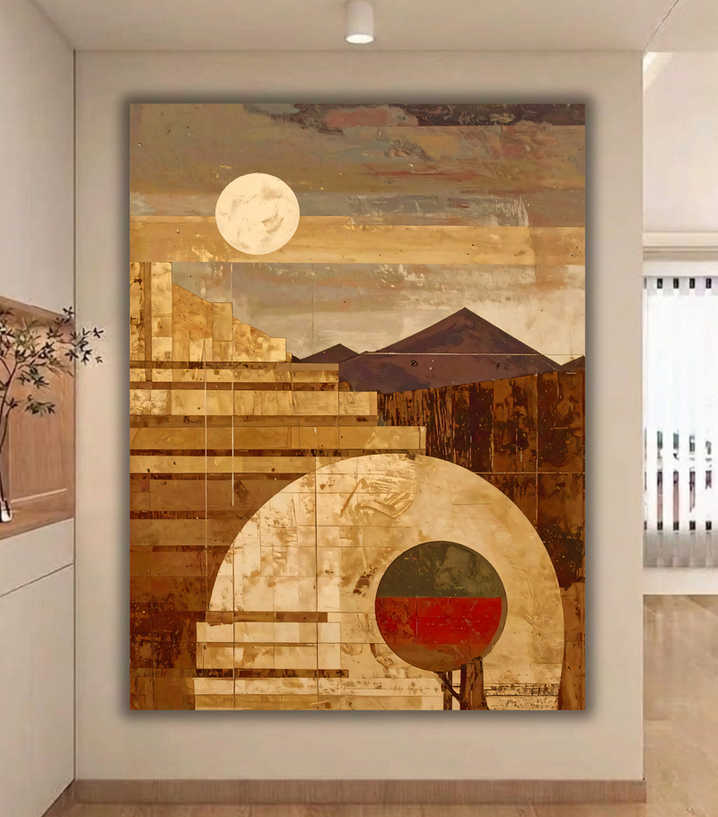 Desert Solitude: Mid-Century Geometric Abstract Landscape Canvas Print