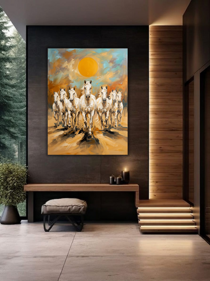 Sunlit Gallop: Expressionist White Horses Canvas Art Print