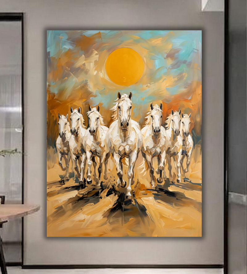 Sunlit Gallop: Expressionist White Horses Canvas Art Print