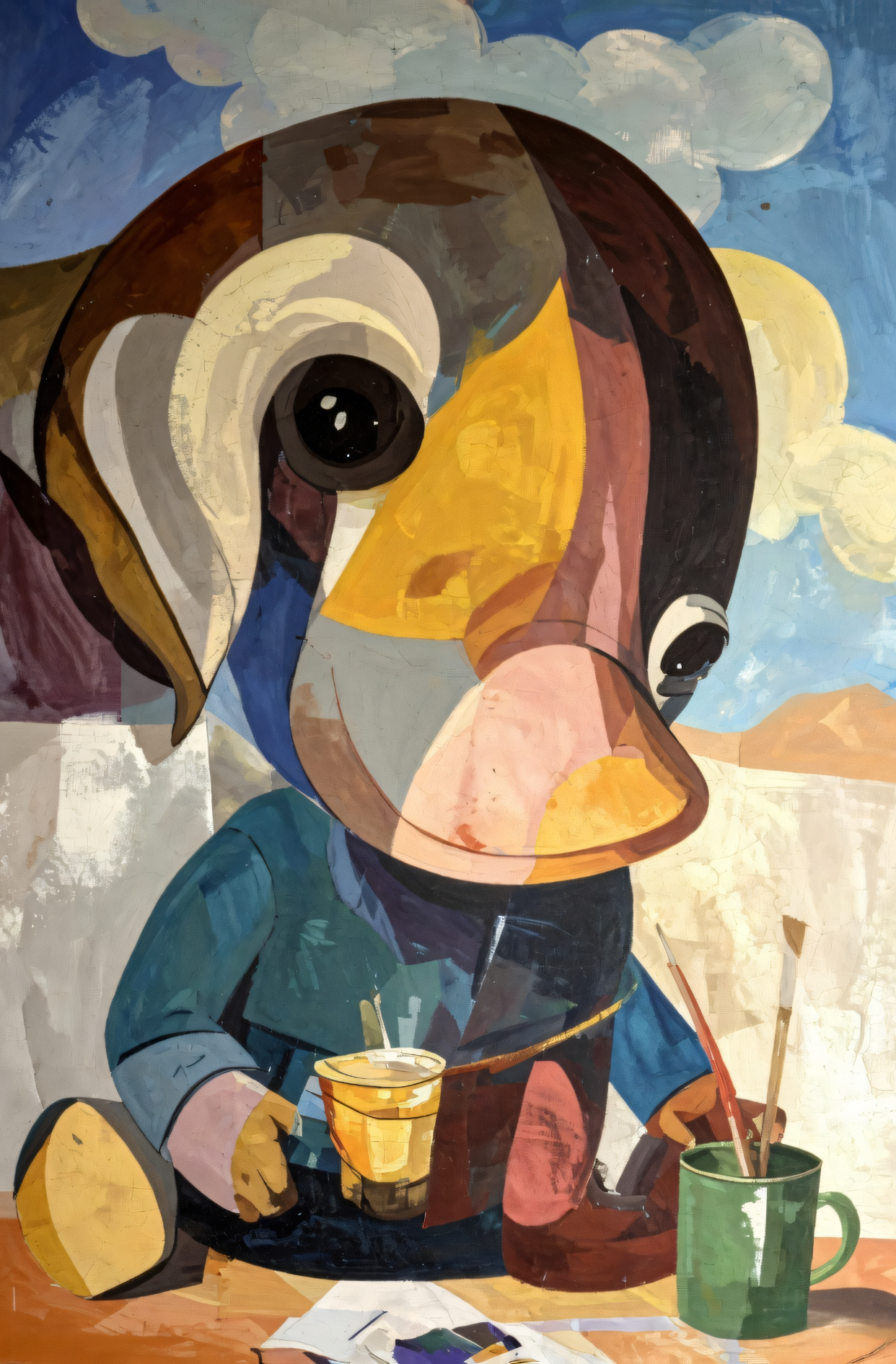 The Studio Companion: Whimsical Cubist Character Canvas Art Print