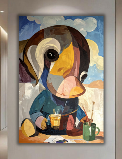 The Studio Companion: Whimsical Cubist Character Canvas Art Print