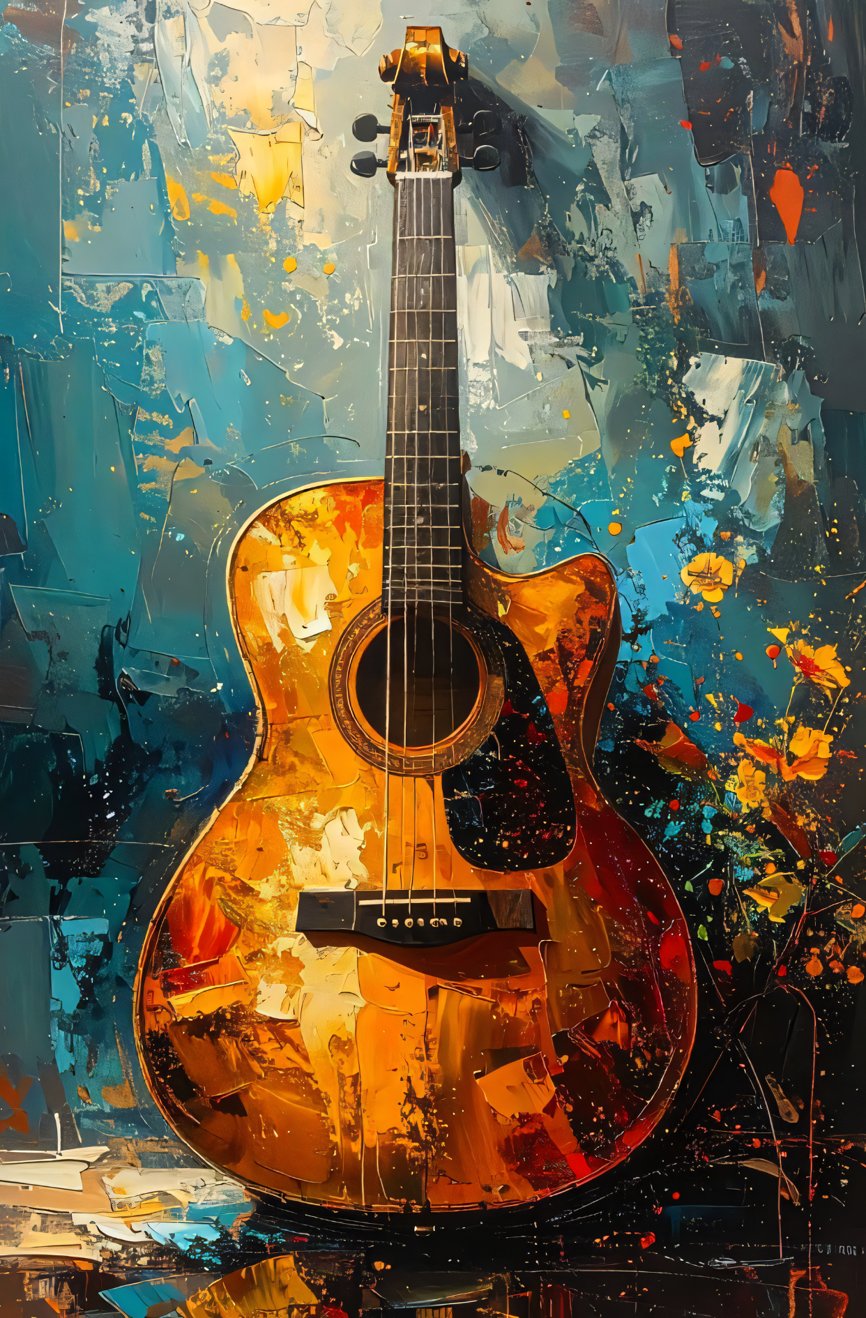 Resonance: Abstract Expressionist Acoustic Guitar Canvas Art Print