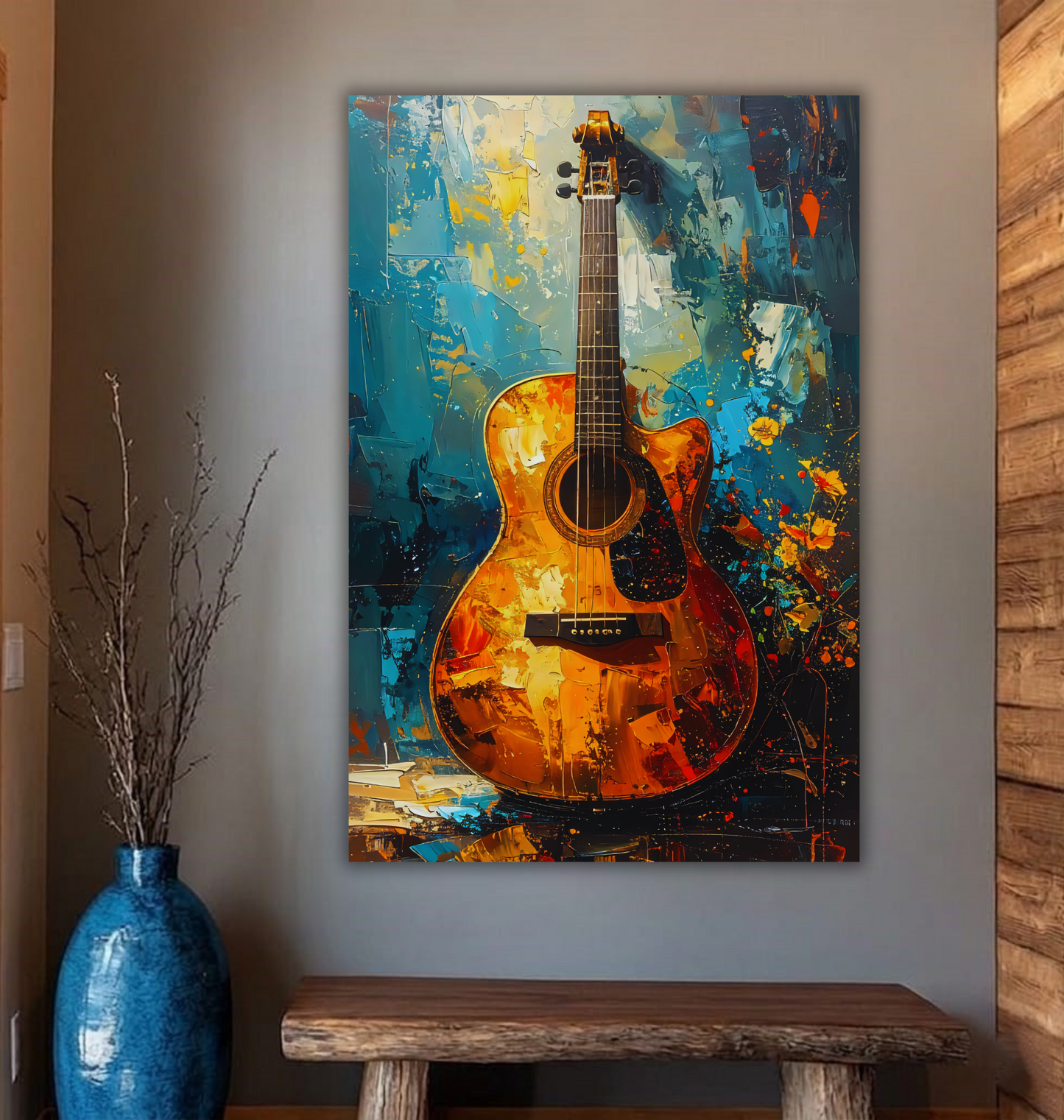 Resonance: Abstract Expressionist Acoustic Guitar Canvas Art Print