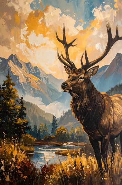 Monarch of the Valley: Impressionist Elk Mountain Landscape Canvas Art Print