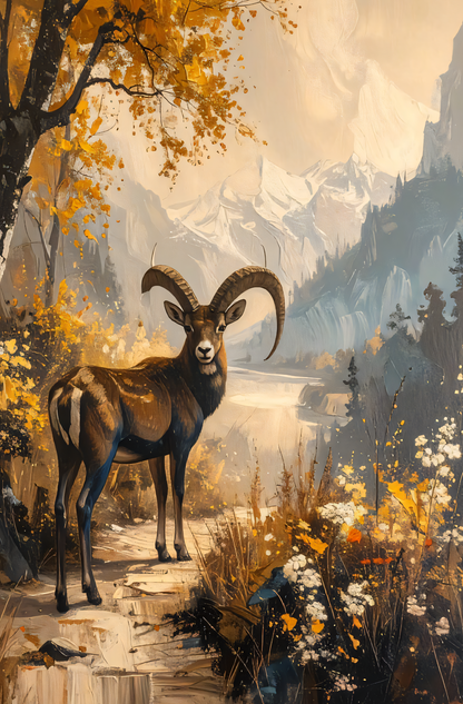 Summit Majesty: Impressionist Ibex Mountain Landscape Canvas Art Print