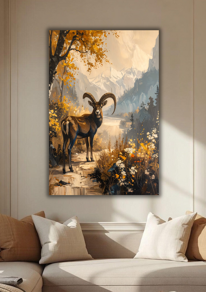 Summit Majesty: Impressionist Ibex Mountain Landscape Canvas Art Print